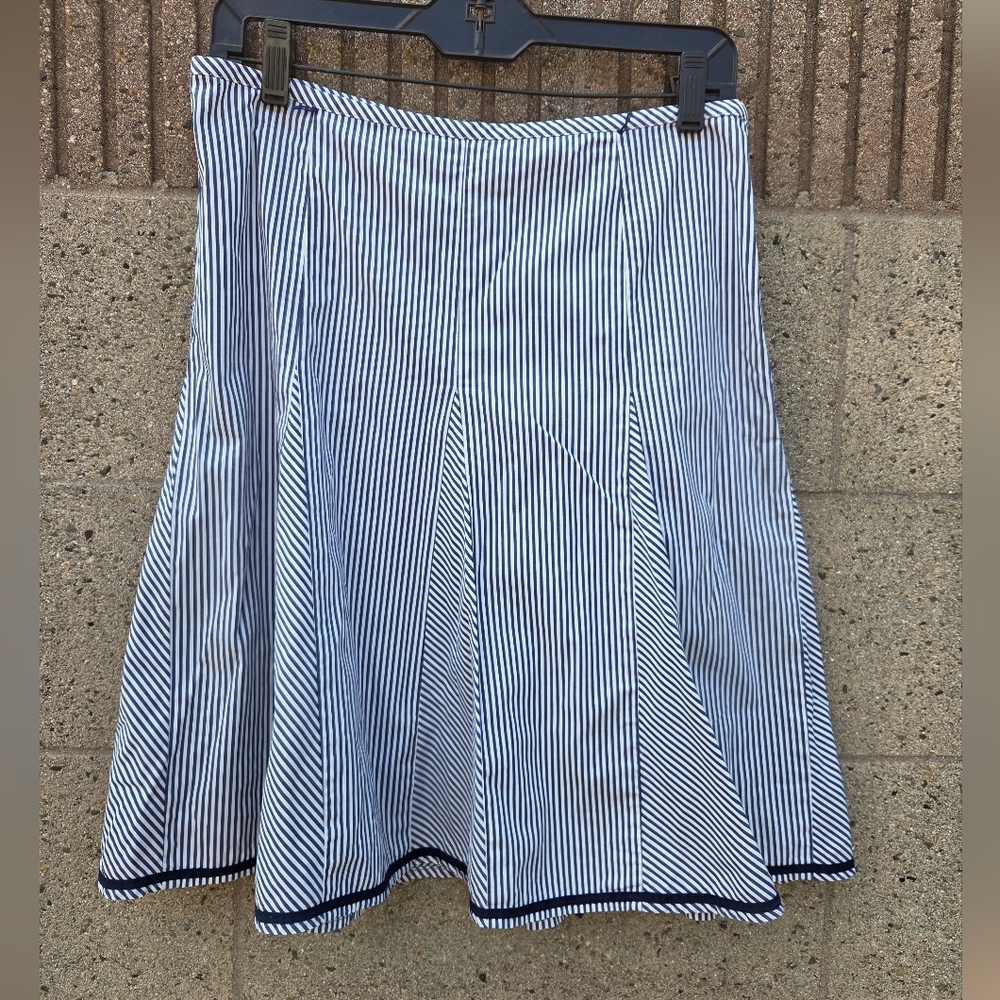 Talbots Navy and White Striped A-Line Skirt